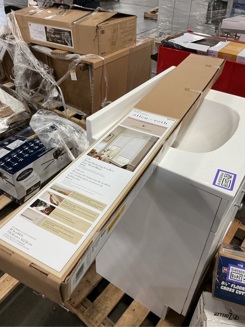 allen + roth trim at home 2-in slat width 34-in x 72-in cordless white faux wood room darkening