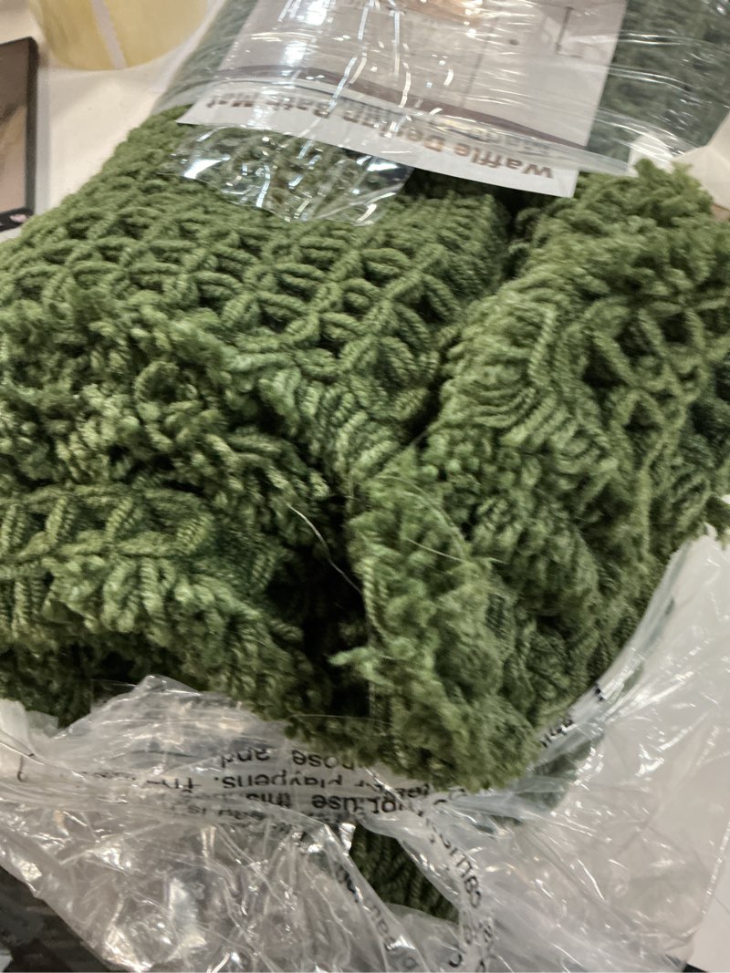 Condition photo showing As Is for resare christmas waffle bathroom runner rugs, super absorbent bath mat non slip washable quick dry, upgraded ultra soft boho bath rugs with tassels for bedroom laundry room, 2'x6'(24"x72"), green 2'x6' green