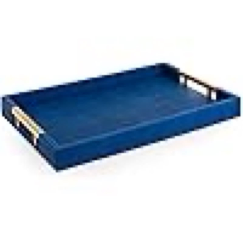(Similar)Modern Elegant 17.5”x12” Rectangle Navy Blue Faux Leather Shagreen Decorative Tray Ottoman Tray Coffee Table Perfume Living Room Kitchen Serving Tray with Brass Gold Metal Handles by Home Redefined.