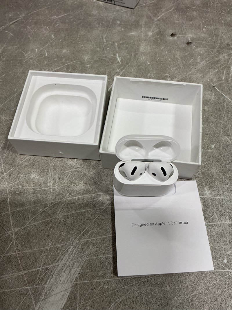 Condition photo showing New/Like New for (used) apple airpods 4 wireless earbuds, bluetooth headphones, personalized spatial audio, sweat and water resistant, usb-c charging case, h2 chip, up to 30 hours of battery life, effortless setup for iphone without active noise cancellation without applecare+
