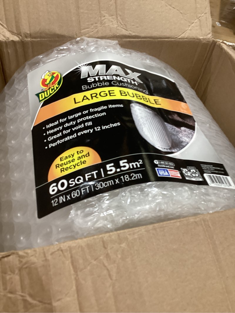 Condition photo showing Good Condition for duck max strength bubble cushioning wrap for moving & shipping, 60 ft large bubble packing wrap, heavy duty protection for mailing & packaging boxes, clear bubble roll supplies perforated every 12 in 12 in. x 60 ft.