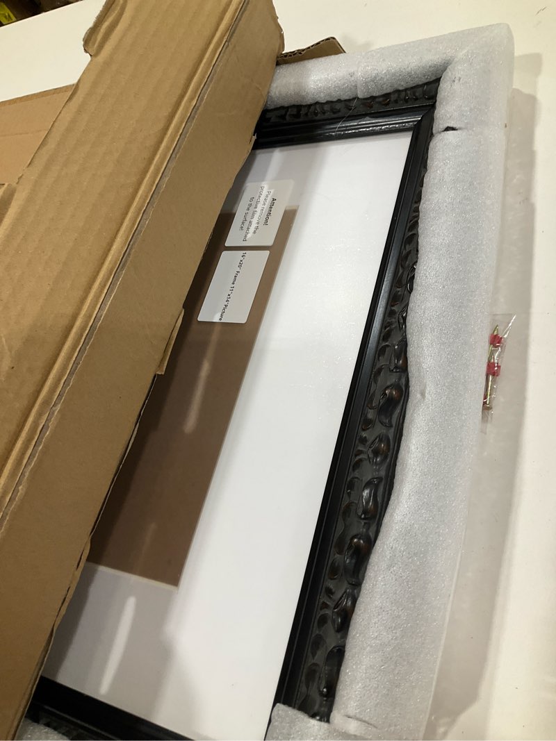 Condition photo showing New/Like New for ArtXO 16x20 Photo Frame with Detachable Clear Cover - Easy to Change Photos, Sturdy MDF Base, Ideal for Kids' Rooms, Weddings, or Office Decor 53 16"x20" Black53(with Mat,Plexiglass,Back)