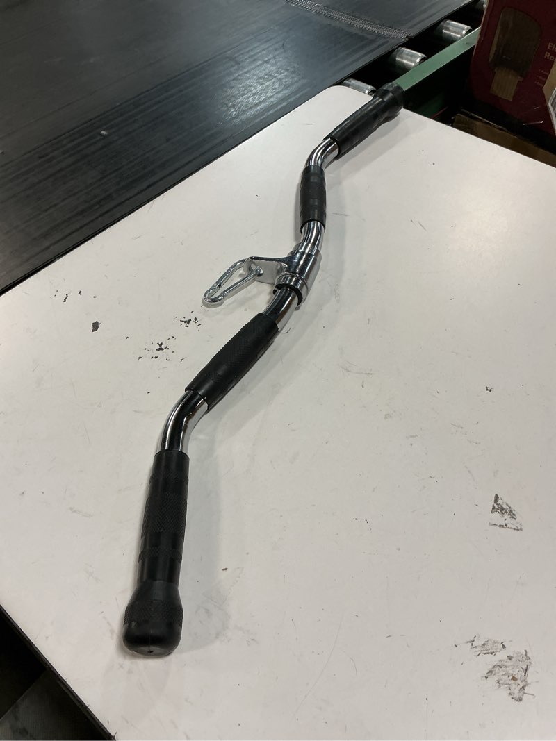 Condition photo showing Good Condition for lat bar cable machine attachment, curl pulldown bar with full rotation and rubber handle for gym, strength workout, body training, muscle building, 30 inch