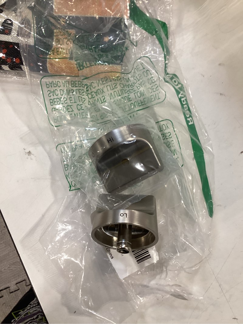 Condition photo showing Good Condition for 2 pack stove knobs for whirlpool gas range stoves with off med lo hi markings - replacement for w11159630 w11023139, stainless steel d-shaft, fits wfg525s0 wfg535s0 wfg550s0 series