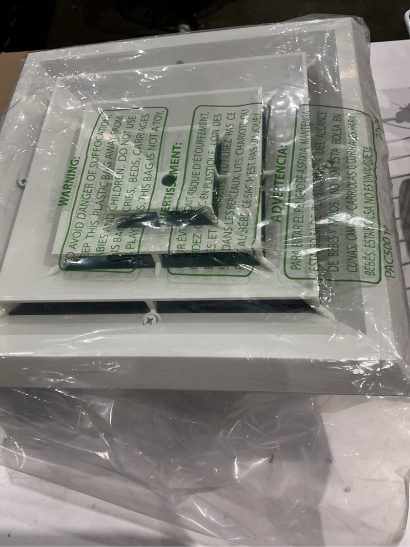 Condition photo showing As Is for rectorseal truaire grille/damper 81914 plastic ceiling diffuser with incorporated ceiling box, easy installation, hvac, 8x8 4 way grille/damper 8x8 4 way air diffusers