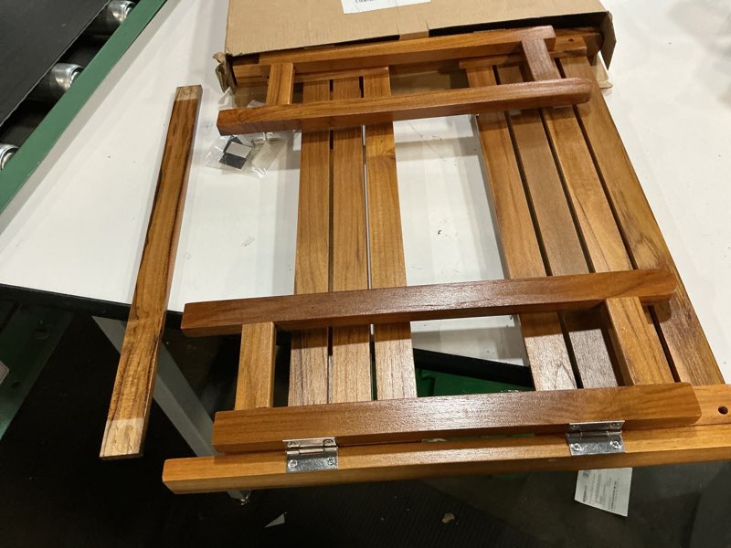 Condition photo showing As Is for (similar)vaefae teak wood floating shelves bathroom, foldable wooden rack wall mount, 2 shelves