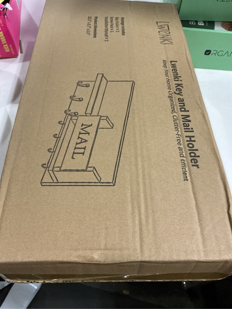 Condition photo showing New/Like New for Mail Organizer for Wall Mount – Key Holder with Shelf Includes Letter Holder and Hooks for Hallway Farmhouse Decor – Rustic Wood with Flush Mounting Hardware (16.5” x 9.1” x 3.4”) (Black)