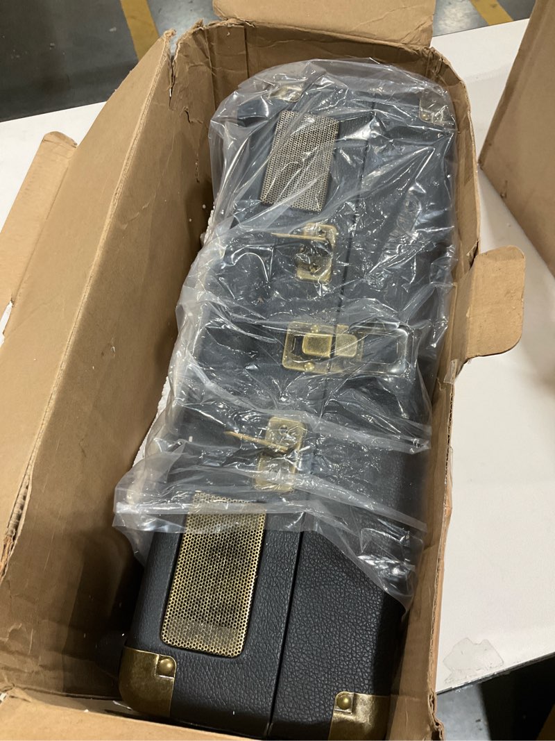 Condition photo showing As Is for Vinyl Record Player with Bluetooth and Built-in Speakers, 3-Speed Portable Turntable for Vinyl Records, Retro Suitcase Design, USB Recording, Includes Extra Stylus, Ideal for Beginners(Black)-Vinilos