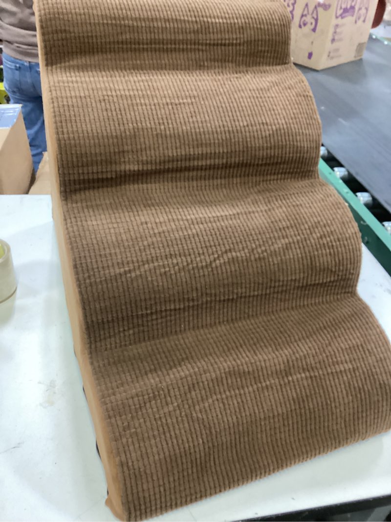 Condition photo showing Good Condition for 4-Step Dog Stairs and Ramp for Beds or Couches – Non-Slip Sturdy Pet Steps for Small Dogs and Cats,17.4" H,Brown Brown 4 4-Step 17.4''H