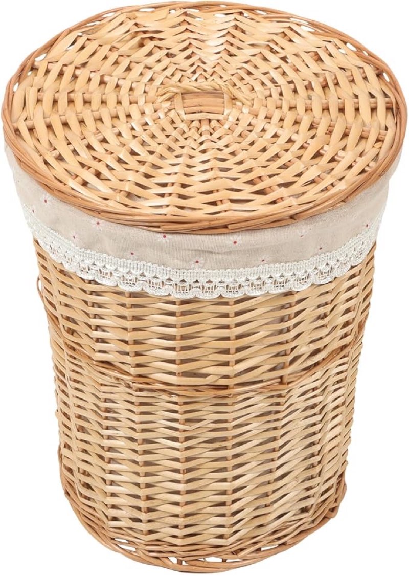 Wicker basket with linen liner, lidless