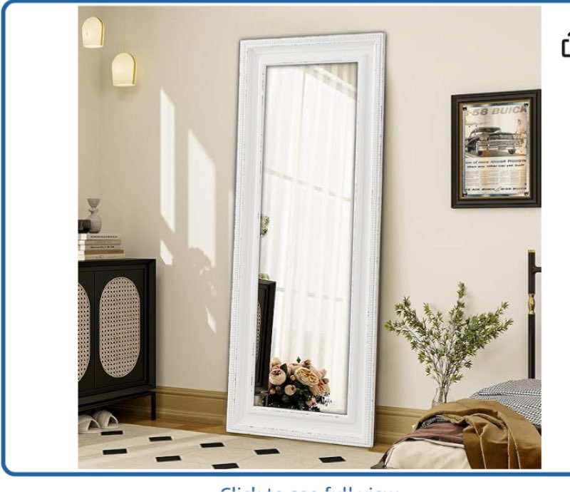Sintosin Rustic Large Standing Mirror Full Length 67 X 26 Inch, Distressed White Big Boho Wood Floor