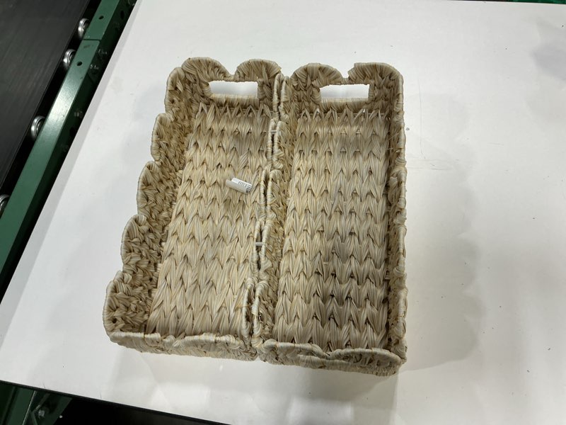 Condition photo showing New/Like New for Toilet Basket,Set of 2 Scalloped Baskets for Paper Storage,Back of Toilet Tank Basket for Shelves,Countertop,Tank Topper,White,Rectangle White?2pack)