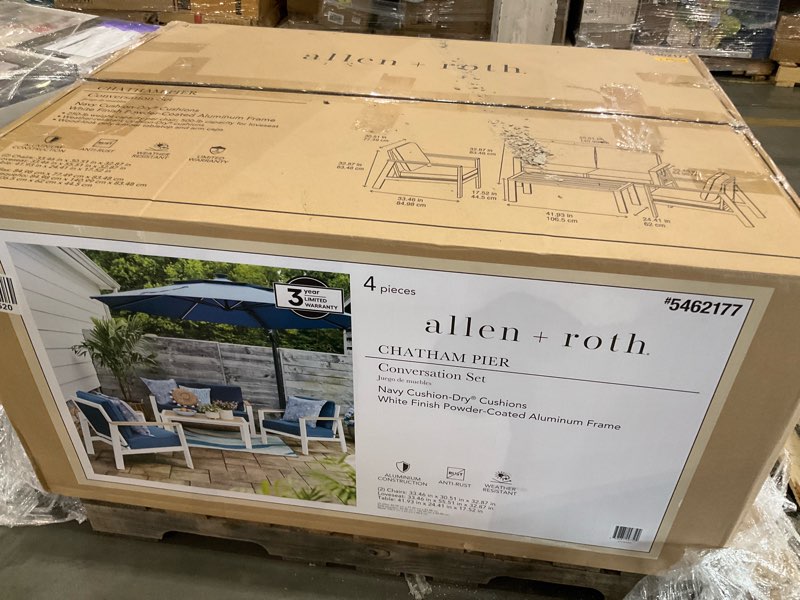 Condition photo showing Good Condition for allen + roth chatham pier 4-piece patio conversation set with navy cushions