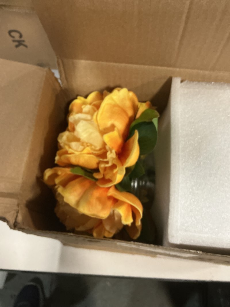 Condition photo showing New/Like New for hollyone orange peonies fall flowers artificial for decoration in vase faux flowers autumn peony silk flower arrangements with glass vase with fake water table centerpiece fall decorations for home peony, orange