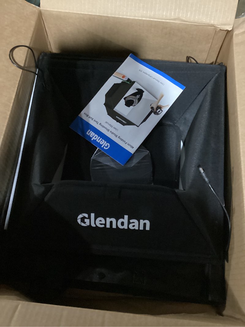 Condition photo showing Good Condition for glendan light box photography, 16"x16" portable photo box shooting tent kit with 2 light panels (204 led lights) & 6 kinds double-sided backgrounds for jewelry and product photography