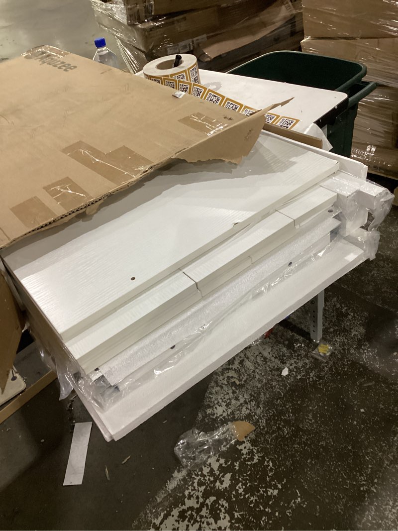 Condition photo showing Good Condition for aquzee computer desk with hutch, 40“w x 19.6" d desk with shelves, tall home office desk with bookshelf, metal legs study table with upper storage shelf for study writing/workstation, white white 40inch
