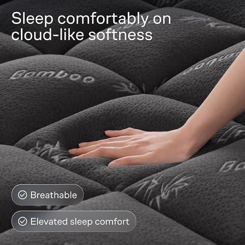 Condition photo showing Good Condition for ultra soft queen size mattress topper - viscose made from bamboo pillow top mattress pad for back pain relief - naturally cooling for hot sleepers, dark gray