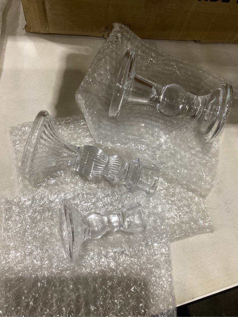 Condition photo showing New/Like New for Mumufy 10 Pcs Glass Crystal Taper Candle Holders Clear Glass Candlestick Holder Fit 0.8 Inch Candles Crystal Decorative Candle Stand Centerpiece Table Wedding Dining Party (Classic,Clear) Classic Clear 10