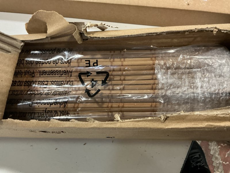 Condition photo showing Good Condition for Kokorona Cordless Sheer Bamboo Roman Shades with Valance, Light Filtering Woven Bamboo Blinds for Windows, Natural Window Blinds Roll Up Shades for Home & Patio, 37" W x 64" H, Light Russet