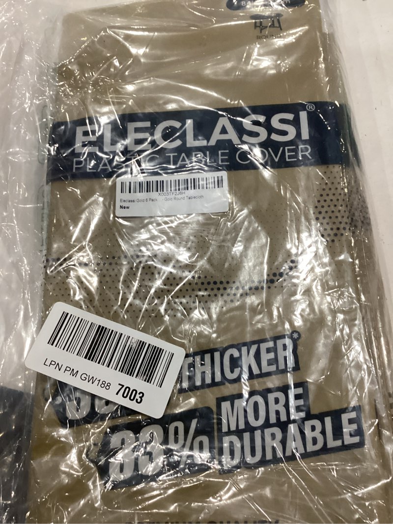 Condition photo showing Good Condition for eleclassi gold 6 pack premium round disposable plastic tablecloth - 84 inch round plastic table cloths for parties disposable tablecloth - round plastic tablecloth - gold round tablecloth gold round - 6 pack