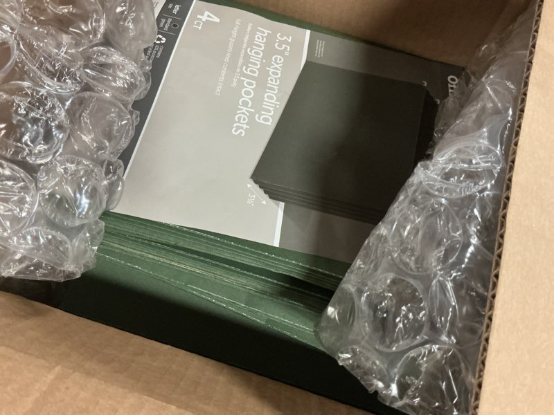Condition photo showing As Is for office depot® brand hanging pockets with full-height gussets, letter size, 3 1/2" expansion, standard green, pack of 4