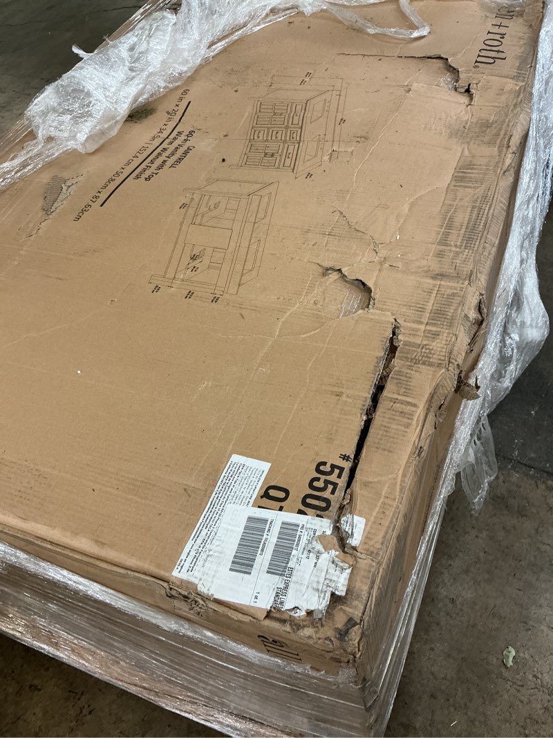 Condition photo showing As Is for in 100+ carts last week allen + roth cantrell 60-in clear oak undermount double sink bathroom vanity with white