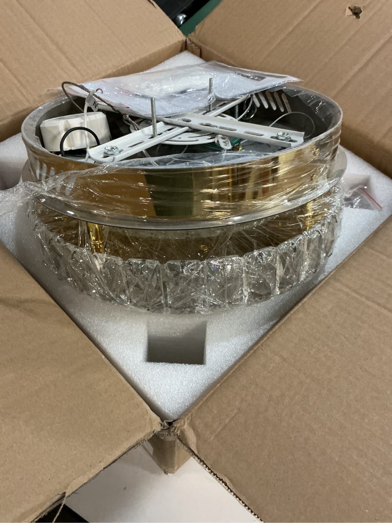 Condition photo showing Good Condition for Flashing God Dia 12" Mini Chandelier Modern Crystal Chandeliers for Hallway Gold Flush Mount Ceiling Light Modern Chandeliers Lighting for Bedroom Staircase Kitchen Gold Dia 12"