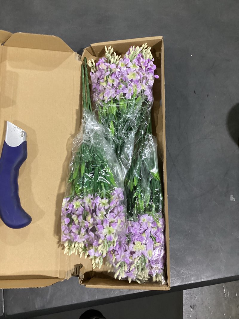 Condition photo showing Good Condition for 6 bundles artificial lilacs flowers fake silk flower faux plastic plant floral arrangement for home indoor outdoor garden window box porch pots patio planters table vase decor(purple)