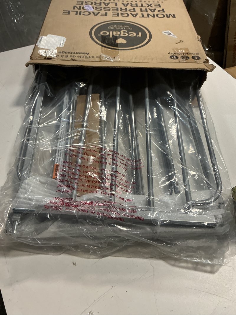 Condition photo showing Good Condition for regalo easy step 49-inch extra wide baby gate, includes 4-inch and 12-inch extension kit, 4 pack of pressure mount kit and 4 pack of wall mount kit, platinum - total pack of 1