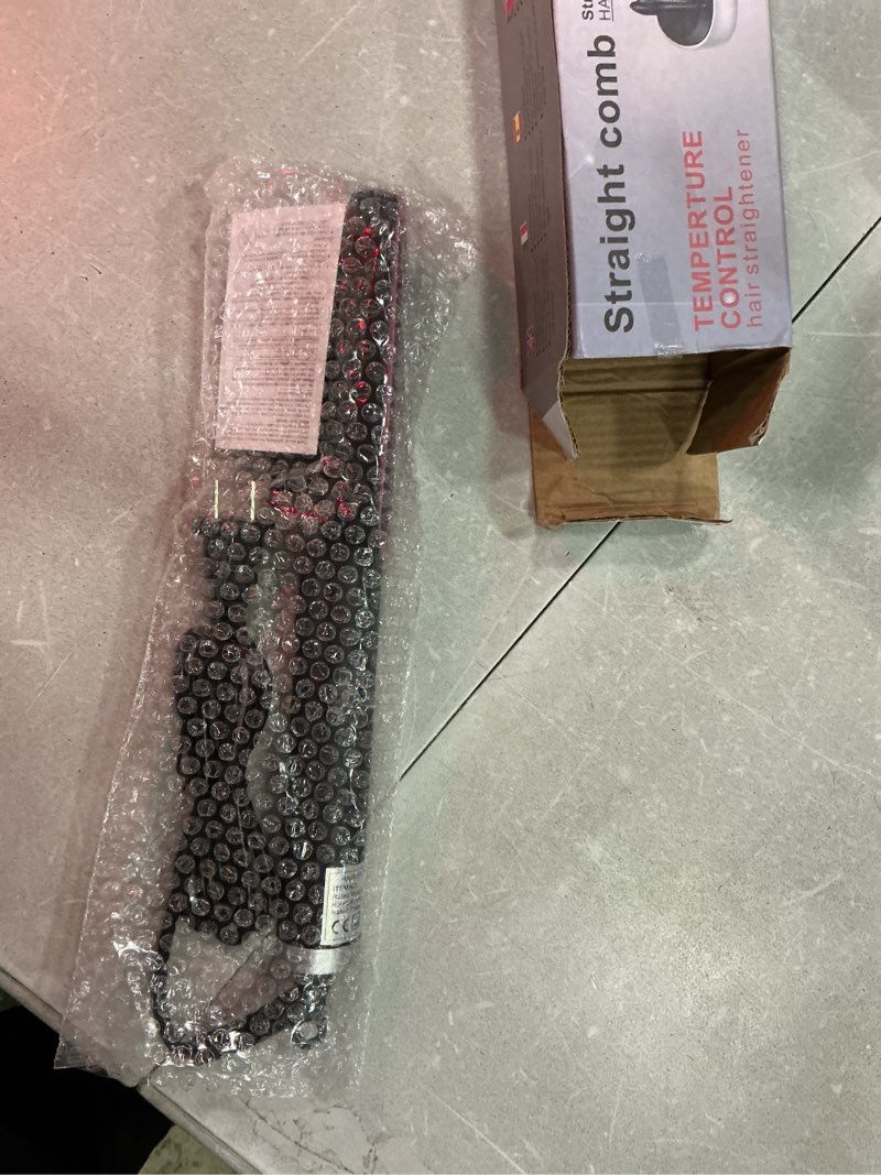 Condition photo showing Good Condition for 2023 new negative ion hairs straightener styling comb with 5 temp, 2 in 1 hair straightener brush and curler, portable electric straightening comb heated hair brush 10s fast heating anti-scald (black)