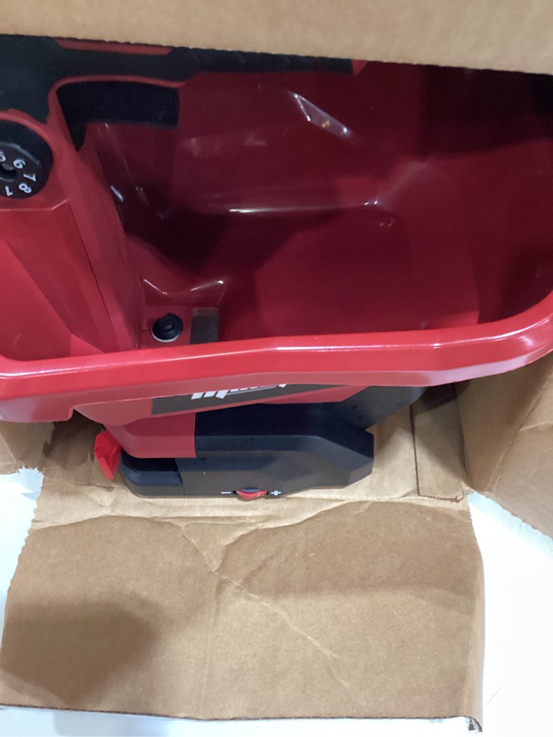 Condition photo showing As Is for Danero Handheld Power Spreader Compatible with Milwaukee 18V Battery(Tool Only), Cordless Seed Spreader Available Year-Round, Electric Lawn Spreaders for Grass Seed, Fertilizer, Salt, Ice Melt, Feed Red