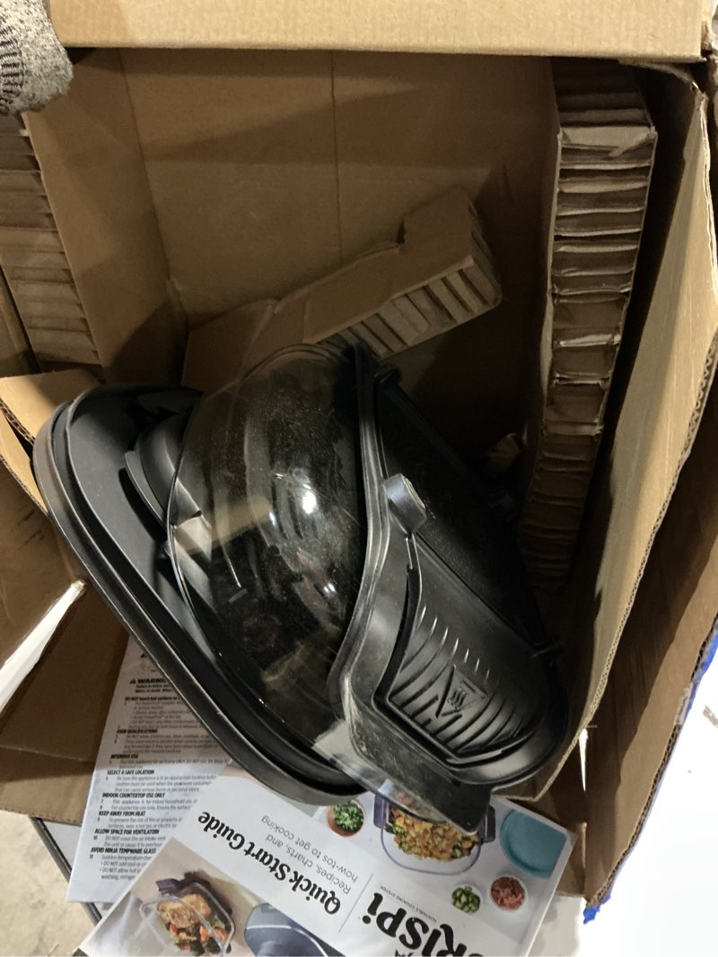 Condition photo showing As Is for ninja crispi air fryer, microwave, freezer & dishwasher safe, non toxic glass portable cooking system, 4 qt & 6 cup glass containers with storage lids, easy meals, air fry, bake, blue (renewed)