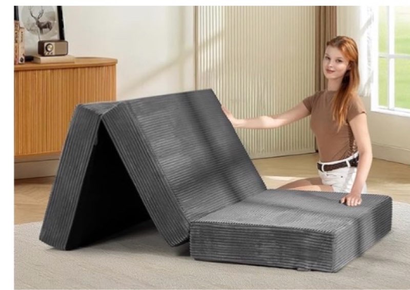 6-inch tri-fold mattress single size - foldable futon sofa bed with removable washable cover, folding memory foam futon mattress | non-slip bottom & carry handles for guest, camping, dorm single beige