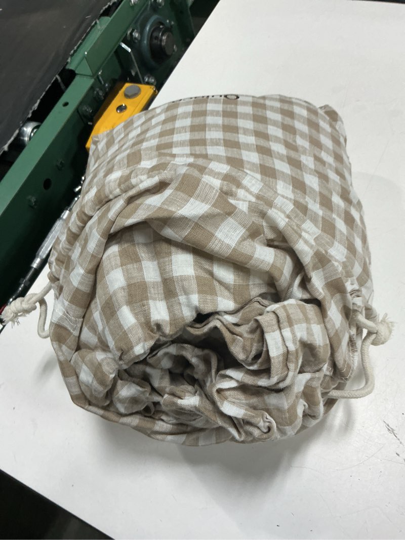 Condition photo showing As Is for quince european linen sheet set queen color cafe gingham