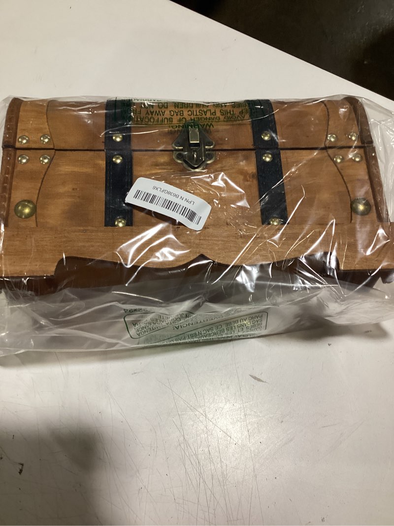 Condition photo showing Good Condition for Vintage Wooden Treasure Chest Decorative Box with Lock - 12.2" x 7.1" x 7.1", Brown Brown 12.2x7.1x7.1