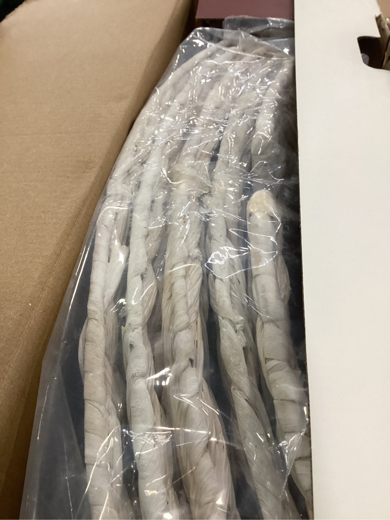 Condition photo showing New/Like New for 36in Large Christmas Tree Collar - Woven Hyacinth Tree Collars for Artificial Trees - Rattan Rustic Farmhouse Basket for Tree Base Cover with Cord Cut-Out for 7.5ft 9ft 10ft Tree(Washed White) 36" Washed White