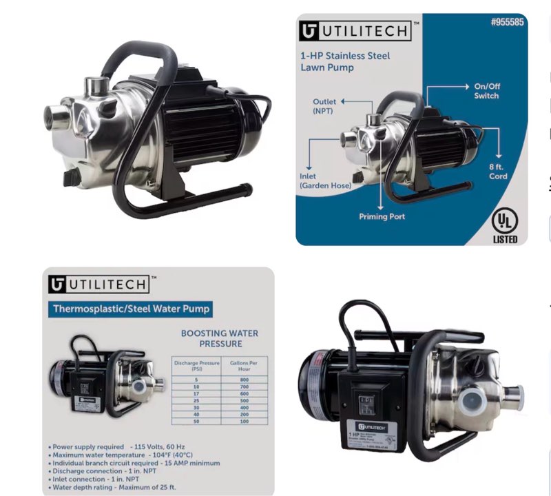 utilitech 1-hp 115 -volt 13-gallon stainless steel lawn pump