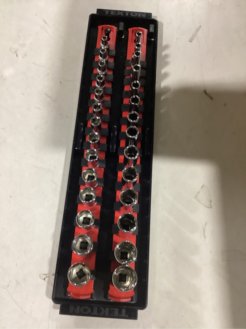 Condition photo showing As Is for tekton 1/4 inch drive shallow and deep 6-point socket set with rails and trays, 50-piece (5/32-9/16 in., 4-15 mm) | shd90215 50-piece (5/32-9/16 in.) shallow