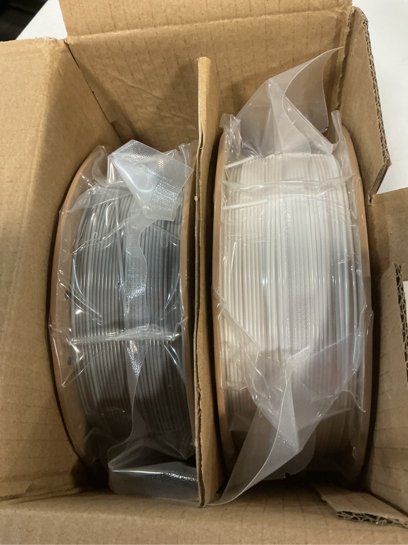 Condition photo showing New/Like New for elegoo rapid petg filament 1.75mm white & gray 2kg, high speed 600mm/s 3d printer filament dimensional accuracy +/- 0.02 mm, 1kg cardboard spool(2.2lbs) fits for most fdm 3d printers