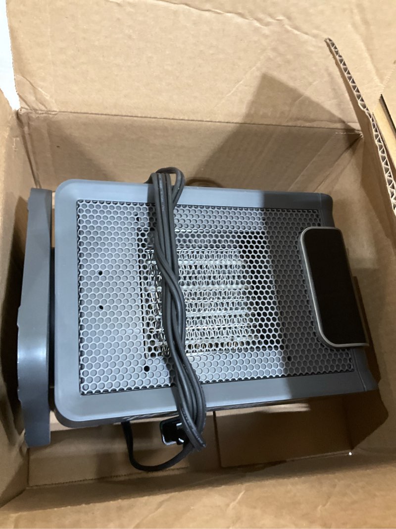 Condition photo showing As Is for Amazon Basics Space Heater for Indoor Use with PTC Ceramic Technology, 1500W, Remote Control, 70° Oscillation, 10-inch, Grey 10 inch