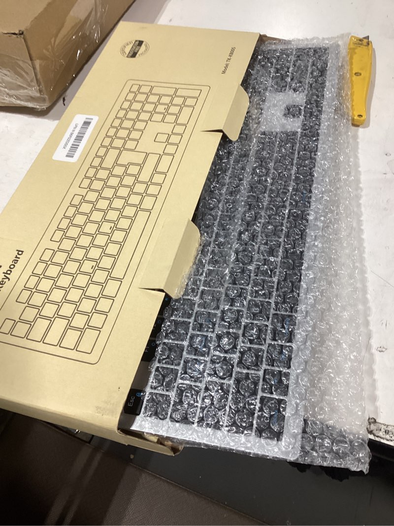 Condition photo showing New/Like New for tecknet bluetooth keyboard rechargeable, 4-device free switching (2.4g+bt), ultra-slim full size wireless keyboard, quiet typing, for pc/laptop/smart tv/phone, adjustable stand, 12 multimedia keys silver&grey
