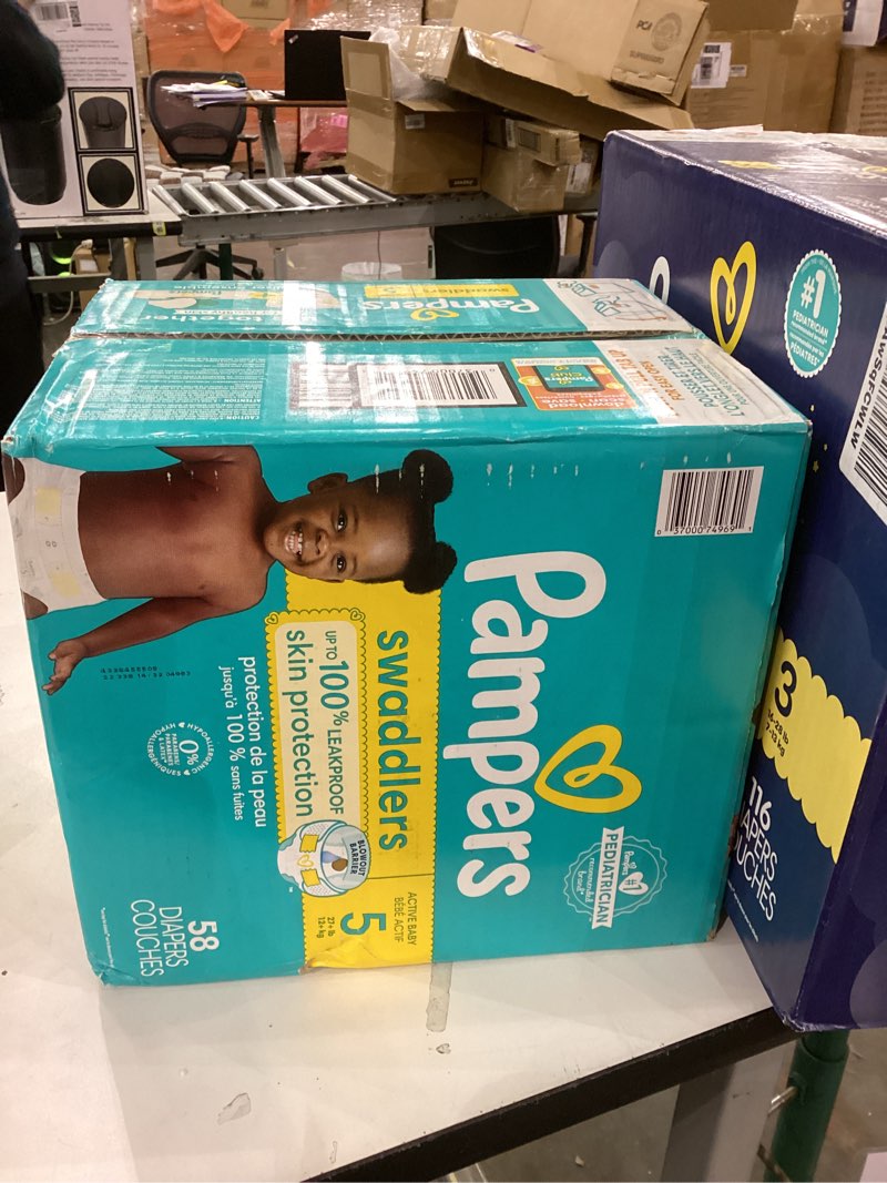 Condition photo showing New/Like New for Pampers Swaddlers Diapers, Size 5 (20-37 lbs), 58 Count, Absorbent, Keeps Baby Dry and Comfortable, Skin Safe Disposable Baby Diaper (Packaging May Vary) Size 5 58