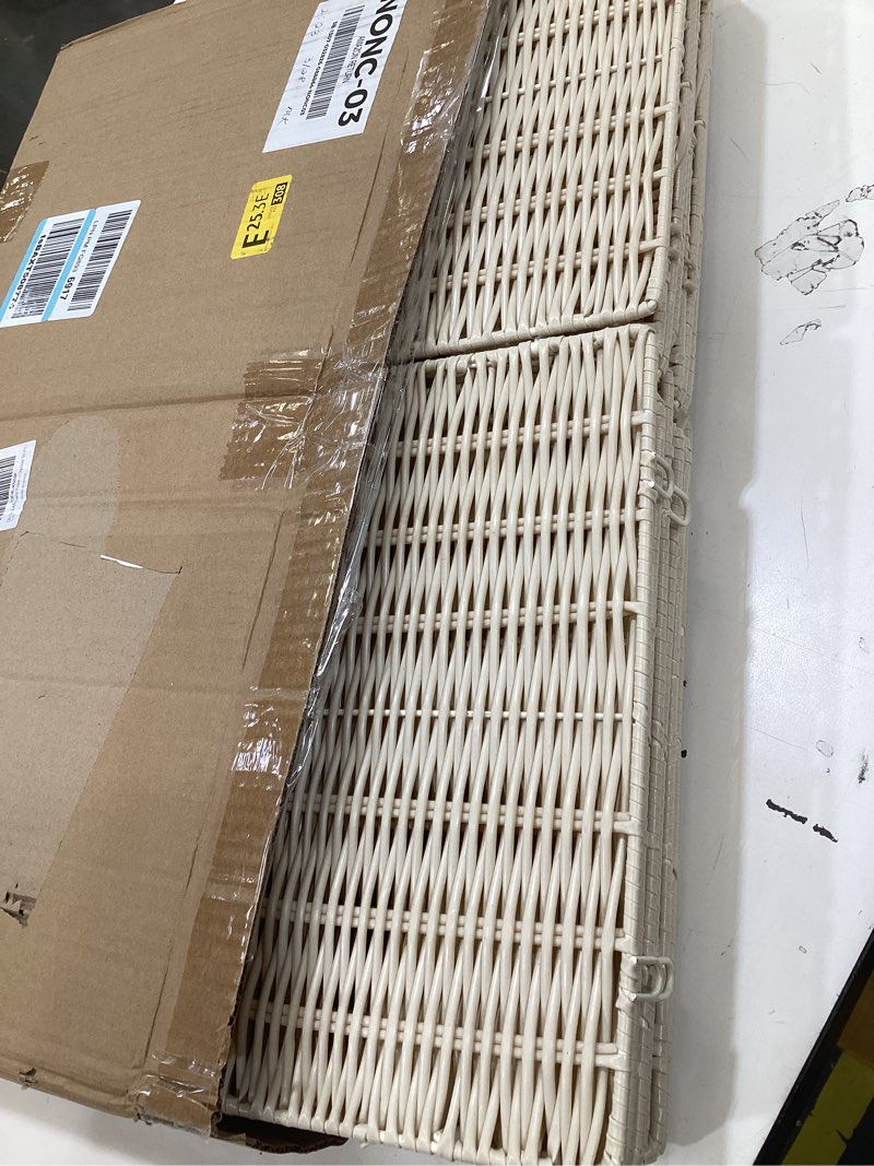 Condition photo showing As Is for taimei&g02 12x12x12inch plastic wicker cube baskets large square foldable handwoven laundry organizer set of 4, lvory ivory