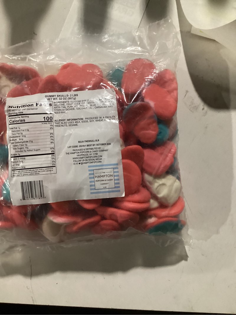 Condition photo showing New/Like New for Gummy Skulls Halloween Candy, 2 Pound Bulk Bag, Trick-Or-Treat Party Bag Fillers, Halloween Gummies Gummy Skulls Two Tone 2 Pound