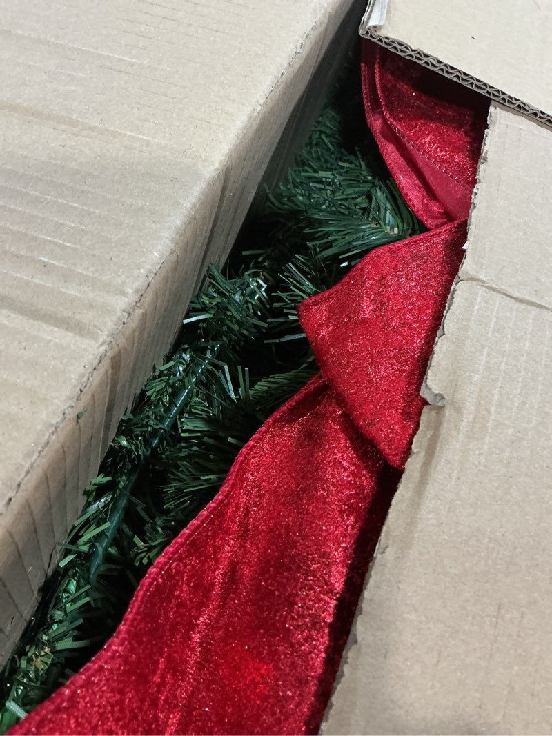 Condition photo showing Good Condition for Christmas Wreath - 48inch Prelit Extra Large Outdoor Christmas Wreath with Lights 200led, Bow, Pine Cones, Ornaments Balls, 512 PVC Branch Tips Artificial Xmas Wreath for Walls Windows Garages Classic Christmas Green 48inch