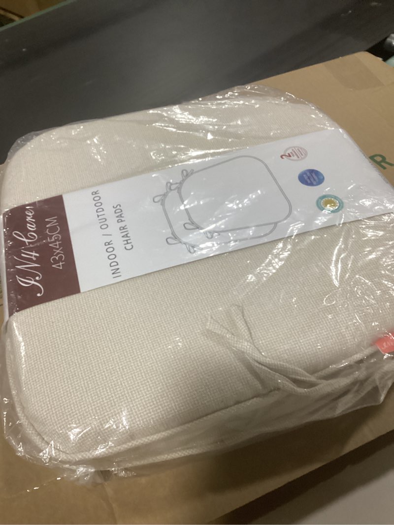 Condition photo showing Good Condition for Indoor/Outdoor Chair Cushions 17"X16"X2" with Ties for Dining Chairs Set of 2, Waterproof U-Shaped Chair Pads, Foam Seat Cushions for Patio Kitchen Garden Office-Cream Cream 2 Count (Pack of 1)