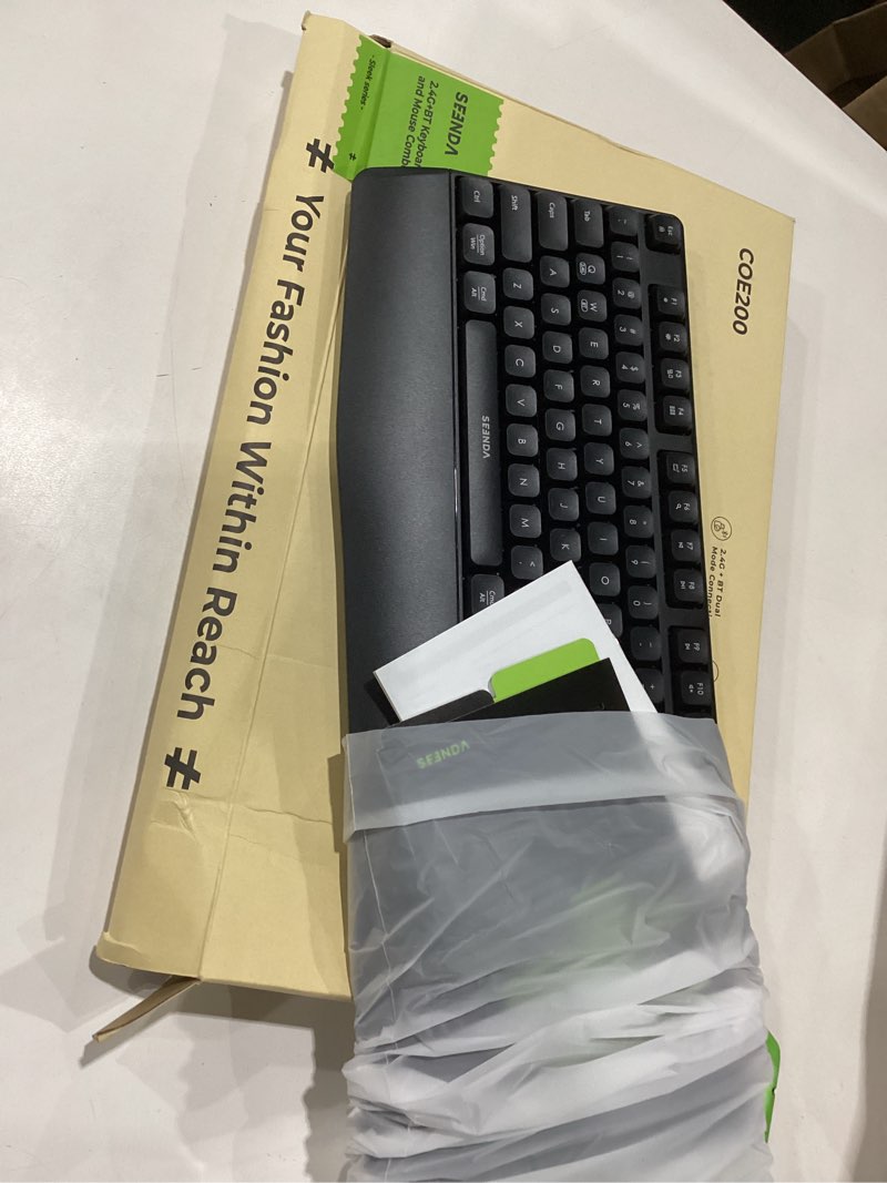Condition photo showing New/Like New for seenda wireless bluetooth keyboard and mouse combo, coe200 ergonomic wireless keyboard mouse with wrist rest, multi-device connection, full-size, compatible for computer/laptop/mac/macbook, black