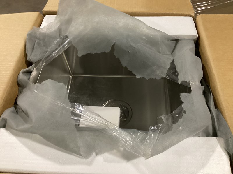 Condition photo showing Good Condition for 18 Inch Drop in Kitchen Bar Sink, 18x18 Inch Single Hole Stainless Steel Single Bowl Kitchen Sink (Brushed) D18" x W18" x H9" Brushed