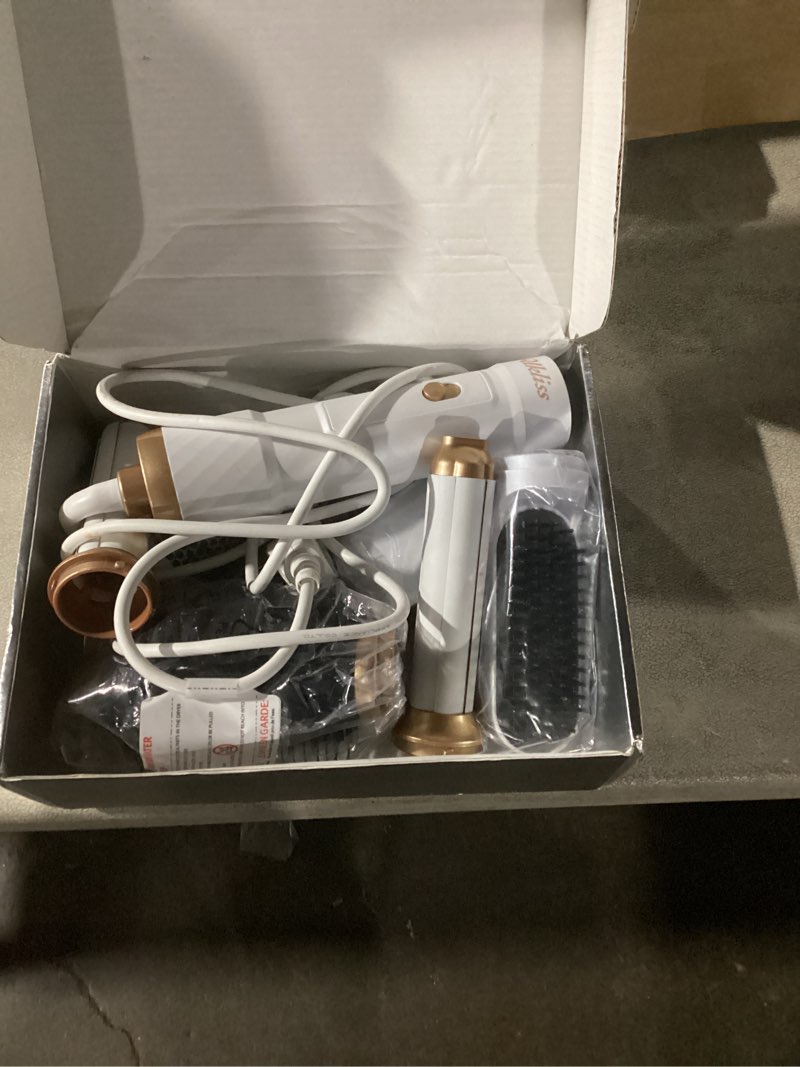 Condition photo showing Good Condition for Ukliss 6 in 1 Hair Dryer Brush, Air Styler with Auto Wrap Curling - Ionic Blow Dryer for Frizz-Free Fast Drying, Volumizing Brush & Straightener for All Hair Types, ALCI Plug White Gold