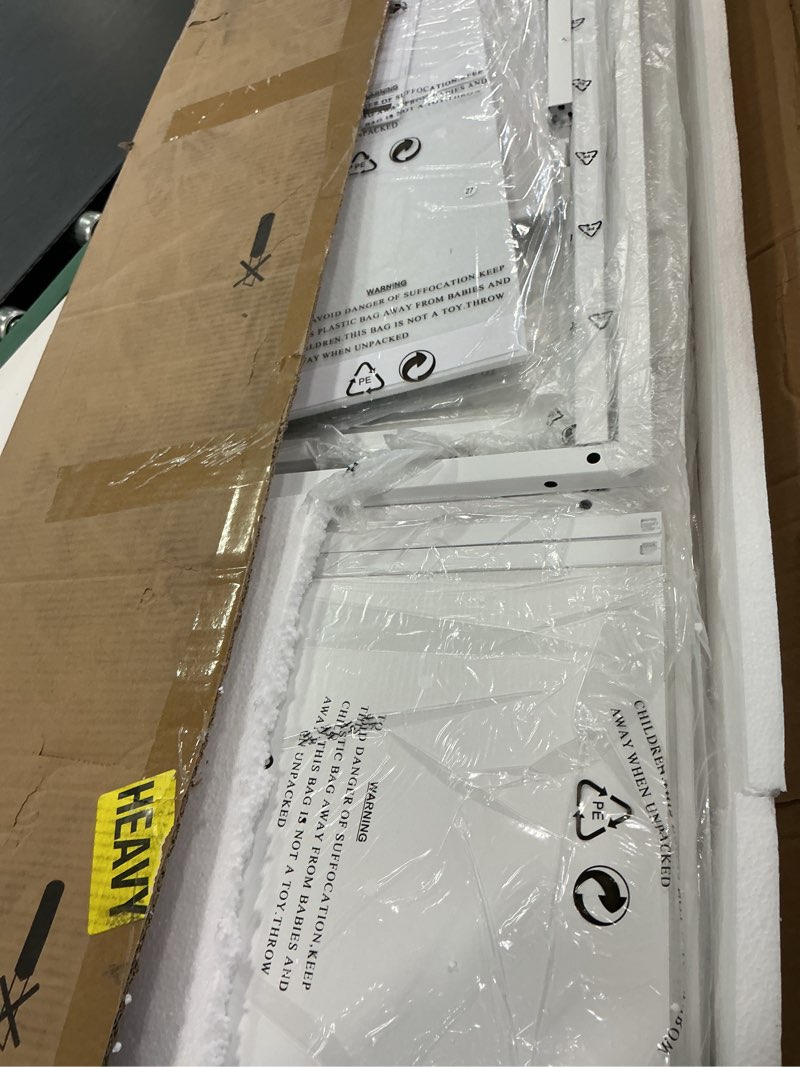 Condition photo showing Good Condition for BOLUO White Kids Desk and Chair Set for 6-12 Year Old, Children Study Desk with Hutch and Storage Shelf, Student Writing Table with Fabric Drawer for Girls Boys